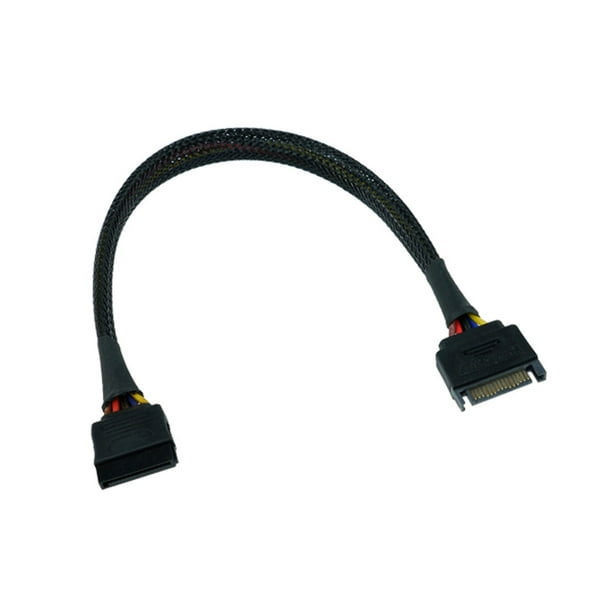 Cable Length: 5cm Computer Cables Black Sleeved SATA 15Pin Male to 2X Female with Latch Power Extension Cable 
